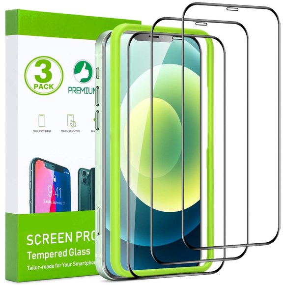 [3 Pack] iPhone 12 / 12 Pro Glass Screen Protector + Installation Tool - Picture 1 of 7